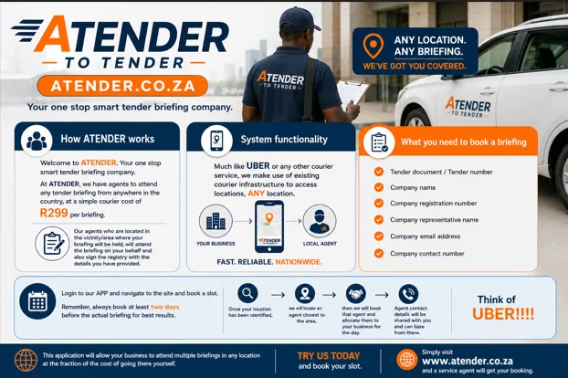 Courier delivery agent preparing documents for tender briefing attendance